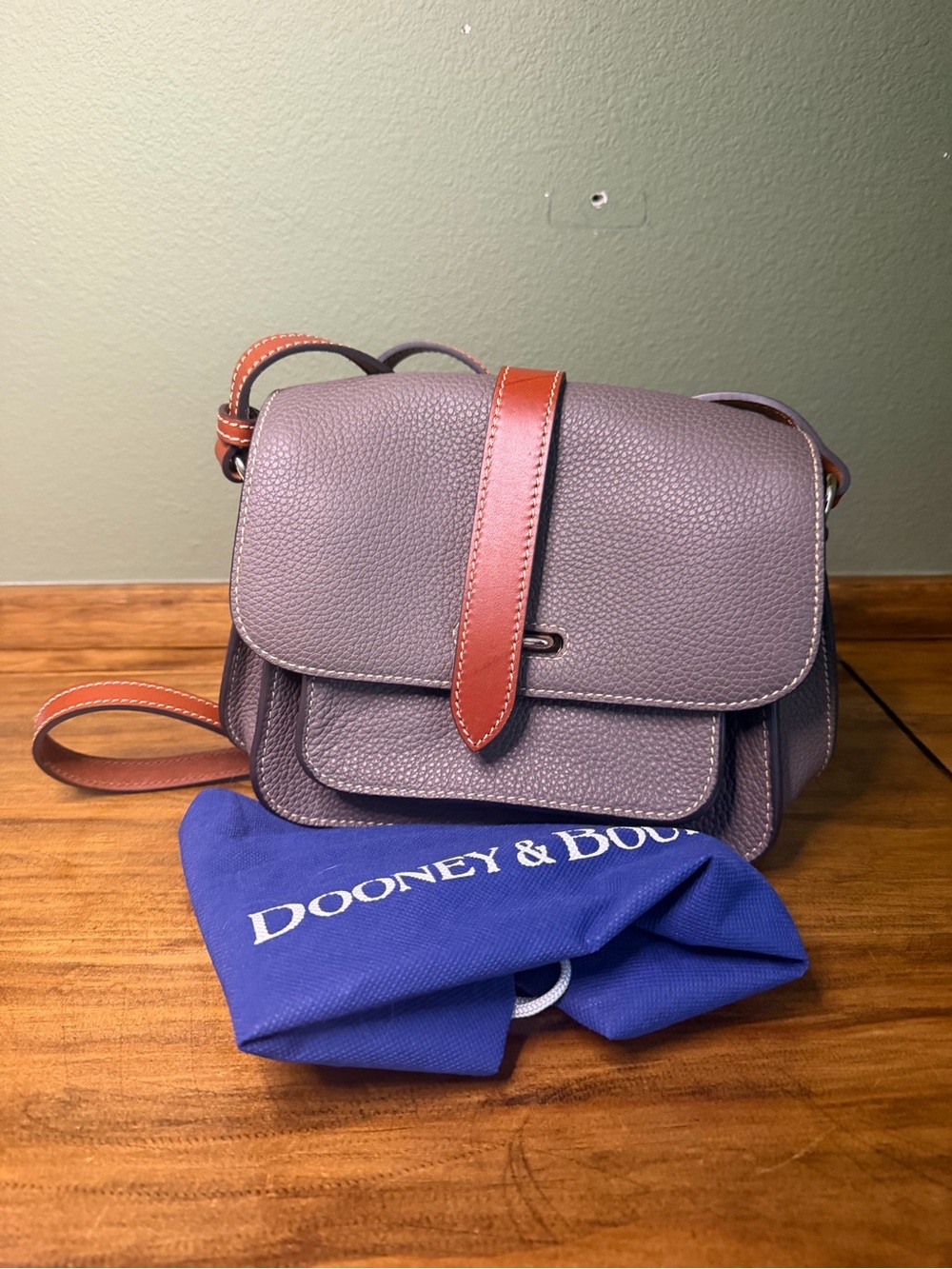 Dooney & Bourke Lavender Pebble Leather Crossbody with Brown Strap